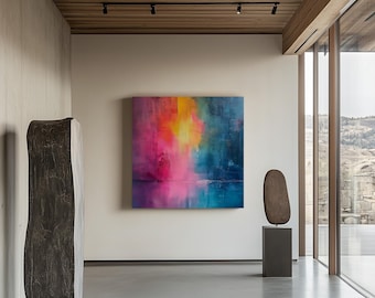 Pink Blue Yellow Modern Canvas Large Colorful Abstract Wall Art