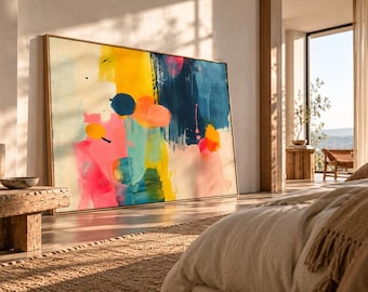 Oversized Color Block Canvas Print, Bold Abstract Art for Dopamine Decor