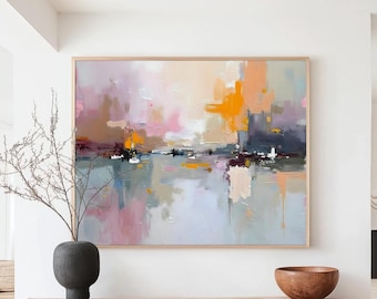 Soft Pastel Abstract Landscape Art Poster, Modern Wall Decor Canvas Print