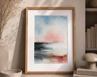 Original Abstract Painting Framed, 30x40 cm Minimal Landscape Wall Art