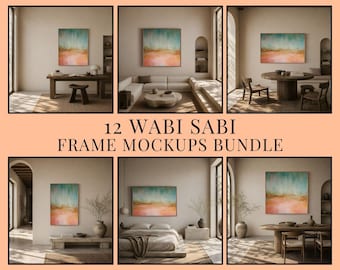 12 Wabi Sabi Wall Art Mockups, PSD Interior Mockup Bundle, 7 Frame Ratios
