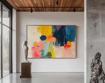 Large Colorful Abstract Canvas Wall Art, Modern Oversized Print for Living Room Decor