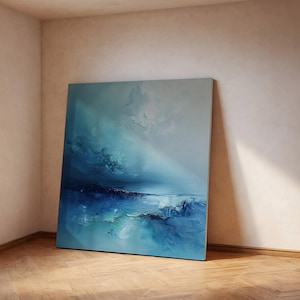 Ocean Canvas Print, Blue Abstract Seascape Wall Art, Coastal Modern Painting, Contemporary Marine Artwork