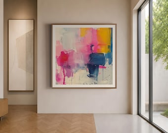 Stampa artistica astratta colorata da parete, rosa, moderna e di grande impatto.