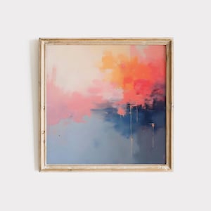 Square Abstract Canvas Print, Colorful Giclée Wall Art, Pink Blue Orange Painting, Modern Home Decor, Sunset Inspired Artwork