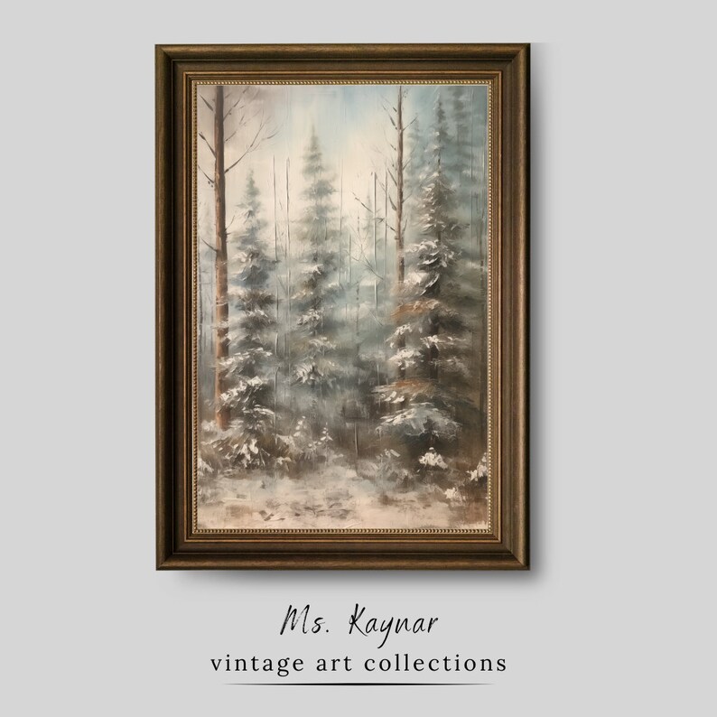 Wall Art Snowy Pine Forest Oil Painting, Decor, Winter Landscape Pine