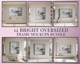 Bright Oversized Wall Art Mockups, 12 PSD Frame Mockups, Large Blank Interiors