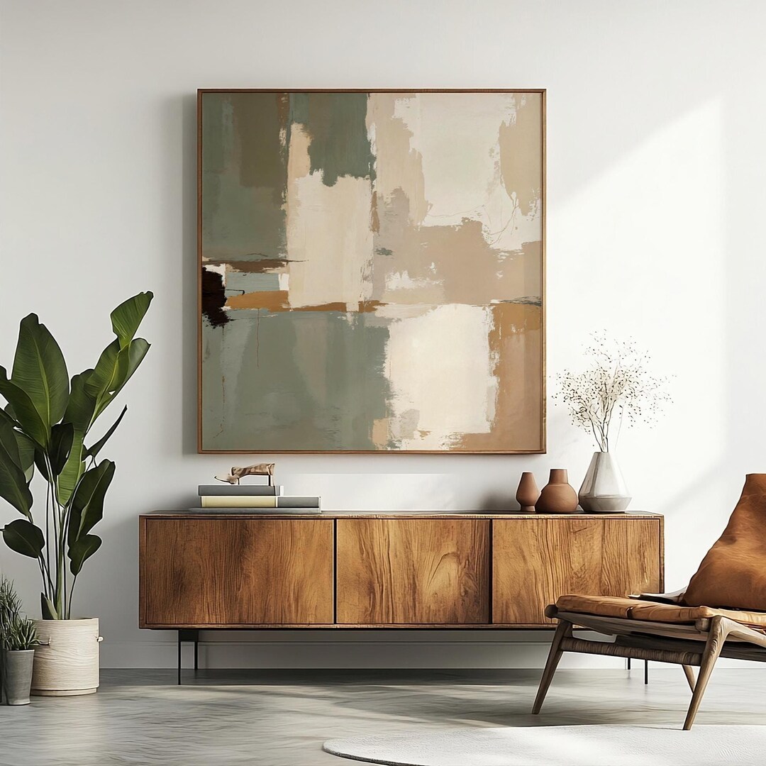 Neutral Abstract Canvas Print: Beige Sage Giclée Wall Art - Etsy