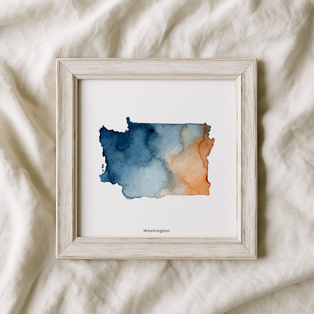 Washington Watercolor Map Print Pacific Northwest Wall Art Nature ...