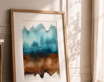 Original Framed Abstract Landscape Wall Art Minimalist Neutral Home Decor