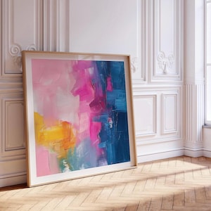 Abstract Colorful Painting Print, Vibrant Pink and Blue Multicolor Wall Art, Vivid Colors Wall Art , Extra Large Abstract, Vivid Wall Decor