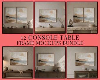 Console Table Wall Art Mockups Bundle, 12 PSD Frame Mockup Scenes