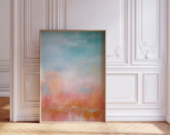 Abstract Sunset Painting in Coral Hues, Modern Wall Art, Perfect for Home Decor, Coral Sunset Canvas Art, home gifts