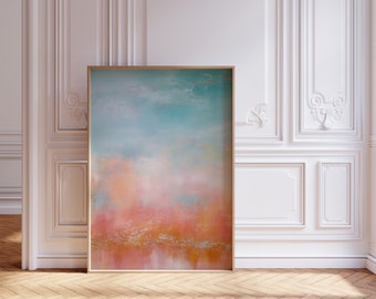 Abstract Sunset Painting in Coral Hues, Modern Wall Art, Perfect for Home Decor, Coral Sunset Canvas Art