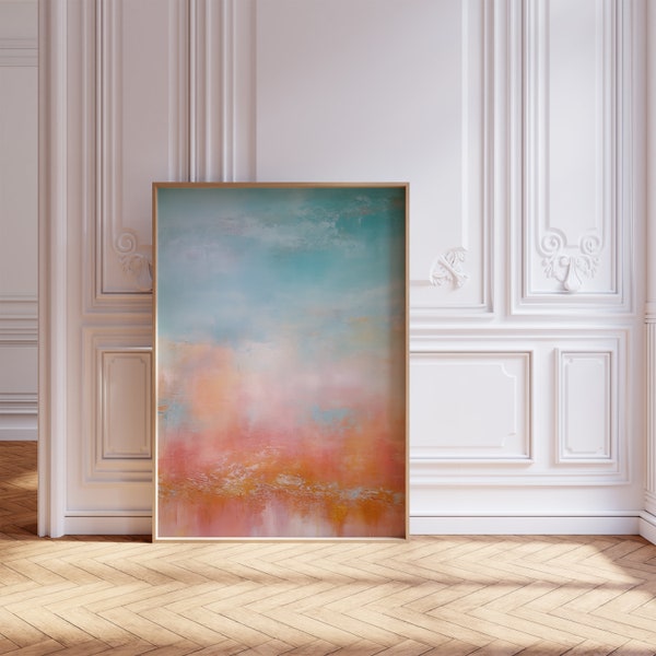 Abstract Sunset Painting in Coral Hues, Modern Wall Art, Perfect for Home Decor, Coral Sunset Canvas Art, Mother's Day