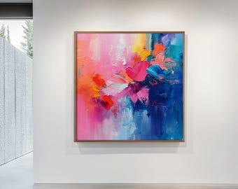 Large Abstract Giclée Canvas Print Pink & Blue Modern Wall Art