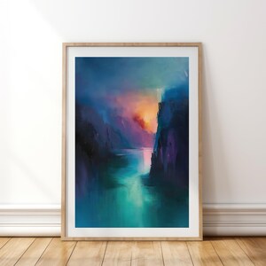 Mystical Canyon Sunset | Dreamy Abstract Landscape Wall Art | Colorful River Valley Canvas Print for Living Room or Bedroom