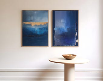 Láminas abstractas en azul marino: Decoración de pared minimalista moderna (descarga digital)
