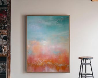 Coral Sunset Canvas Print,  Soft Pastel Abstract Modern Wall Art