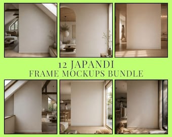 12 Japandi Wall Art Mockups Bundle, Neutral Interior PSD Frames