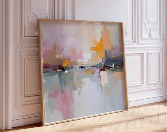 Soft Pastel Abstract Landscape Art Poster, Modern Wall Decor Canvas Print