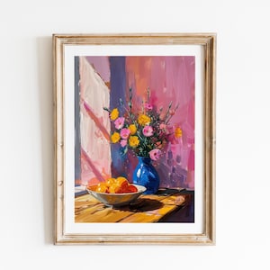 Pastel Floral Still Life Canvas Print: Abstract Colorful Painting