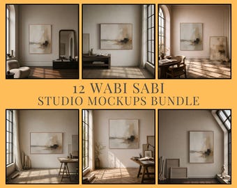Wabi Sabi Studio Mockups Bundle, 12 PSD Wall Art Interior Scenes