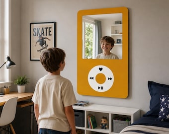 Espejo de pared estilo iPod retro, decoración nostálgica para amantes de la música, espejo con impresión digital, regalo único para la decoración del hogar para fanáticos de la tecnología.
