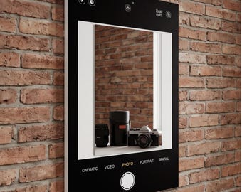 Espejo moderno estilo teléfono móvil / Impresión digital en Decota y Plexi plateado para pared / Decoración única para el hogar inspirada en la tecnología