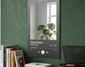 Espejo con reproductor de música Spotify personalizado: decoración de pared con motivos musicales personalizados.