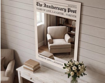 Espejo personalizado para aniversario, decoración de pared estilo periódico, años de amor y risas para siempre, regalo personalizado para parejas