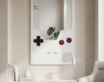 Espejo con forma de consola de videojuegos retro / Decoración de pared estilo Game Boy / Tablero Dekota / Espejo de plexiglás plateado / Regalo nostálgico de los 90