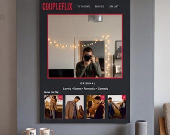 Cuadro decorativo de pared personalizado con temática de Coupleflix / Lámina digital personalizada para decoración del hogar en pareja