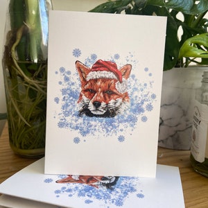 Cartes de Noël A6 renard grincheux avec bonnet de Noel | lot de 4 + enveloppes