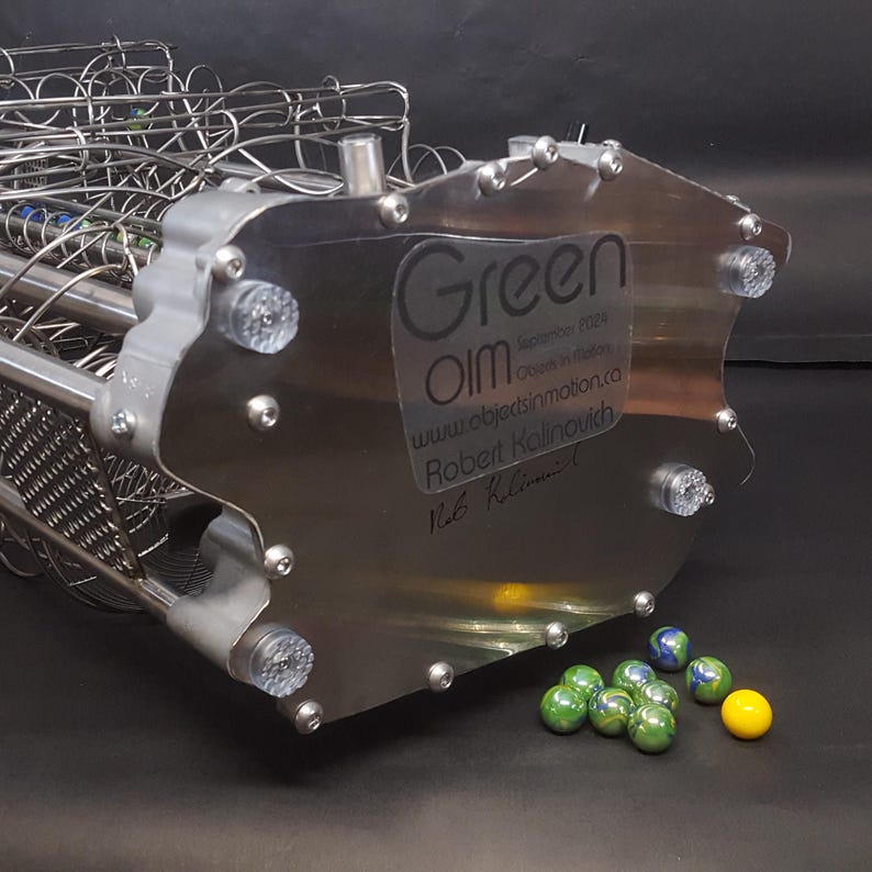 Green Rolling Ball Sculpture, Marble Run, Art, Handmade