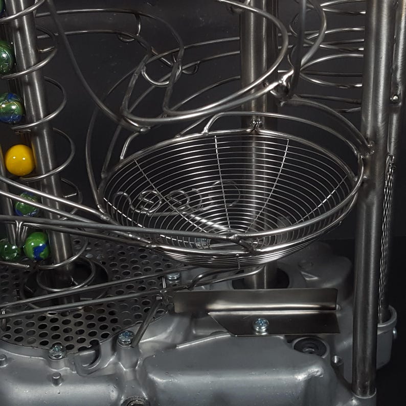 Green Rolling Ball Sculpture, Marble Run, Art, Handmade