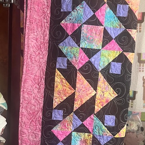 Full Size Quilt 84”x84” Batik fabric, Flying Geese and Stars, Handmade