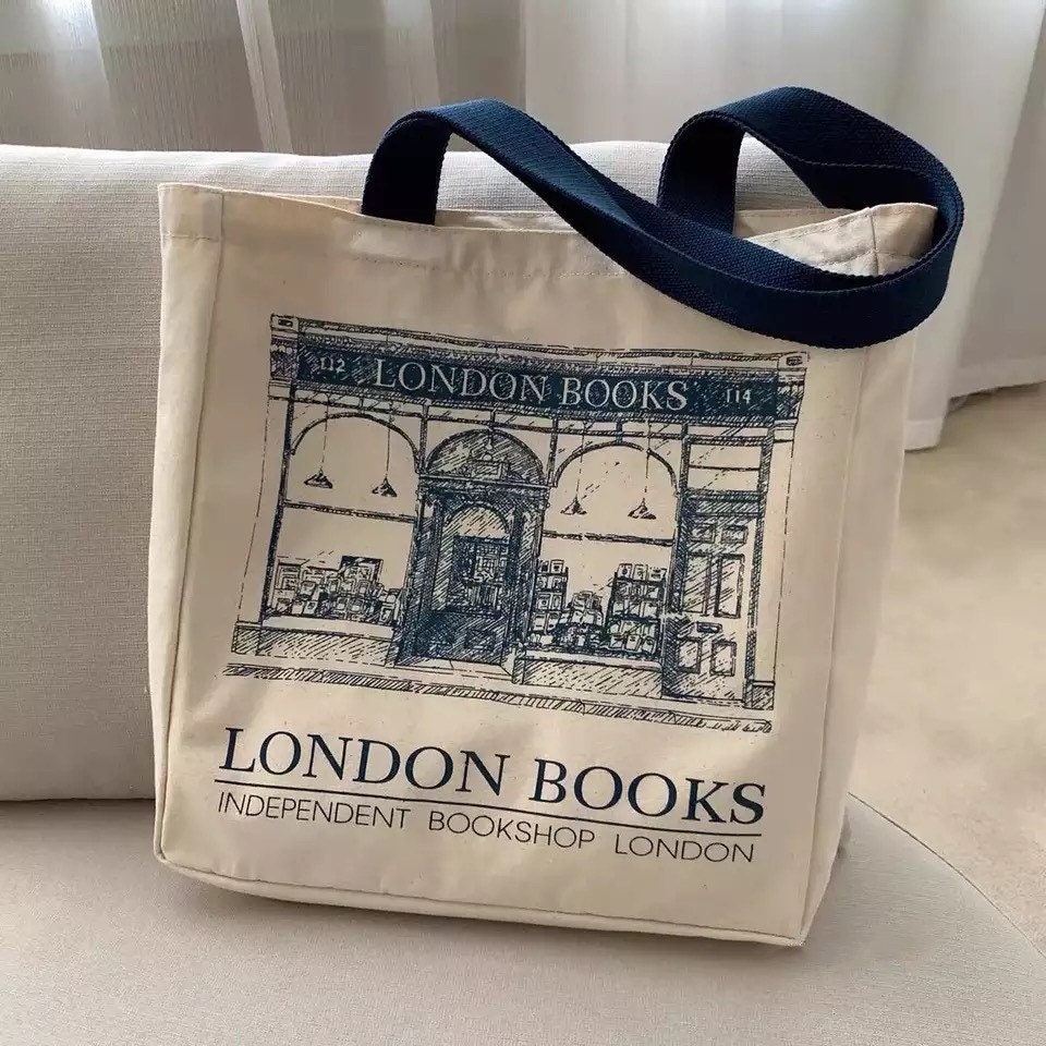 Printed london Books Canvas Tote Bag Handmade Tote Bag Etsy