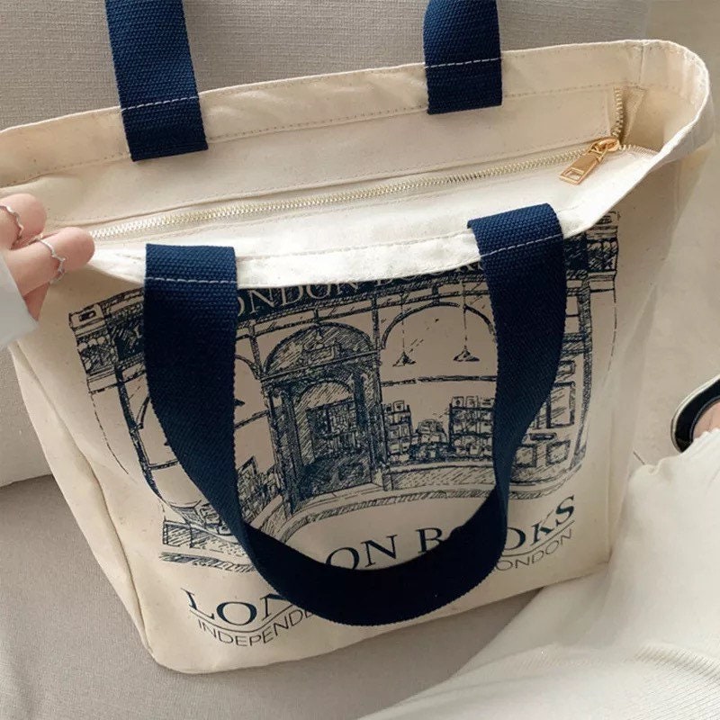Discover Printed London books Canvas Tote Bag | Handmade Tote Bag | Tote bag aesthetic | Daunt books Tote bag | School bag