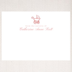 Download digitale modificabile dalla scuola materna di Note, Note di benvenuto per bambini, Notecard di famiglia, Nota di ringraziamento per neonati, Carrozzina rosa, Stampa a casa