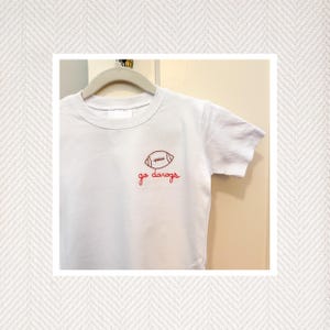 Custom Hand Embroidered Go Dawgs Shirt, Hand Stitch, Embroidery, Toddler Boy, Georgia Bulldogs, UGA, Football, Embroidery with Football