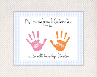 2026 Gingham Handprint Calendar, Digital Download, Handprint Calendar, Calendar, Wall Calendar, Family Calendar, One or Multiple Kids