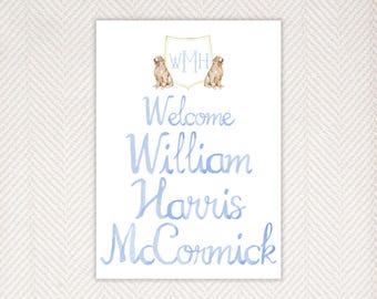 Digital Download Baby Monthly Milestone Cards, Watercolor, Monogram, Golden Retriever, Milestone Cards, Month Cards, Welcome Baby Sign, Baby