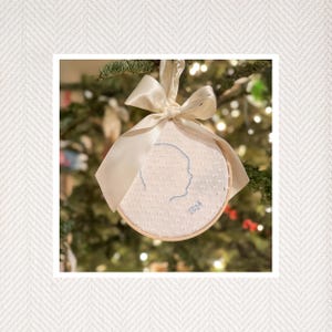 Custom Hand Embroidered Silhouette Ornament, Handstitch, Silhouette, Christmas, Baby’s First, Ornaments, Embroidery with Silhouette