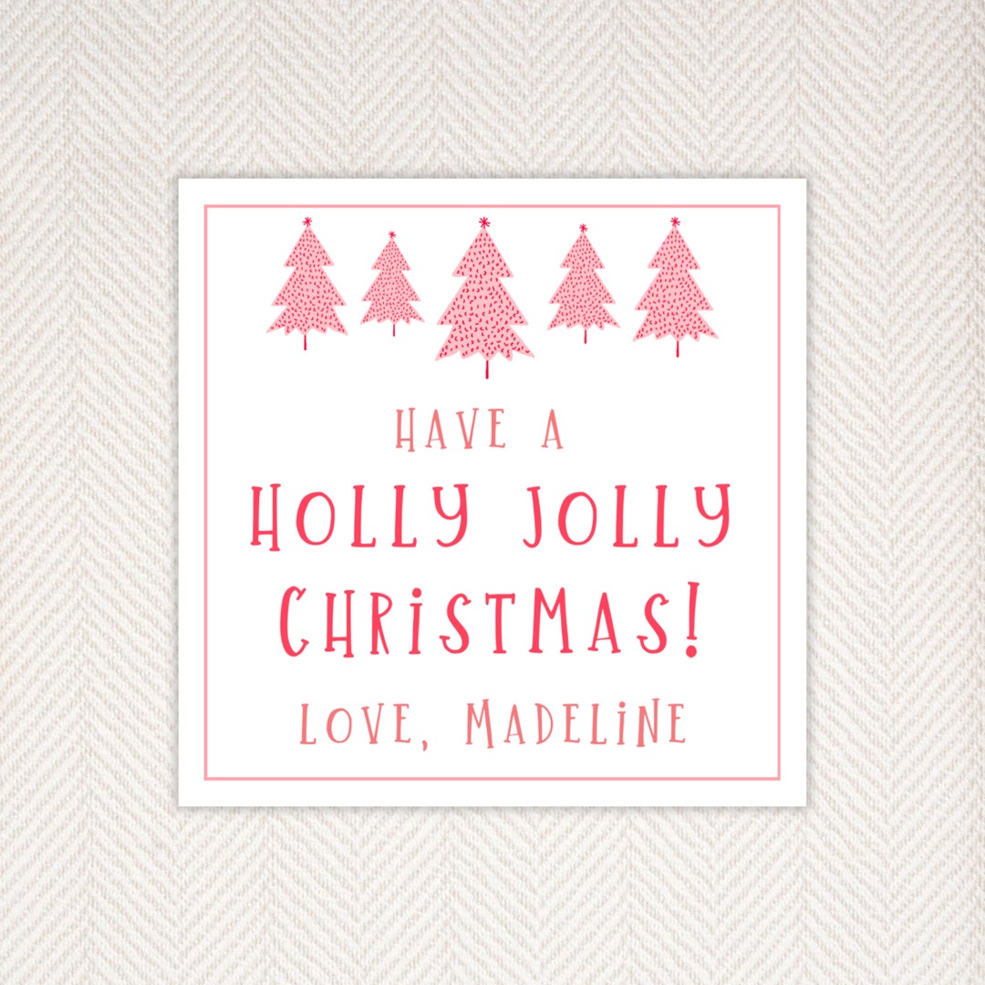 Christmas Gift Tags Holly Jolly Christmas Trees Pink Etsy