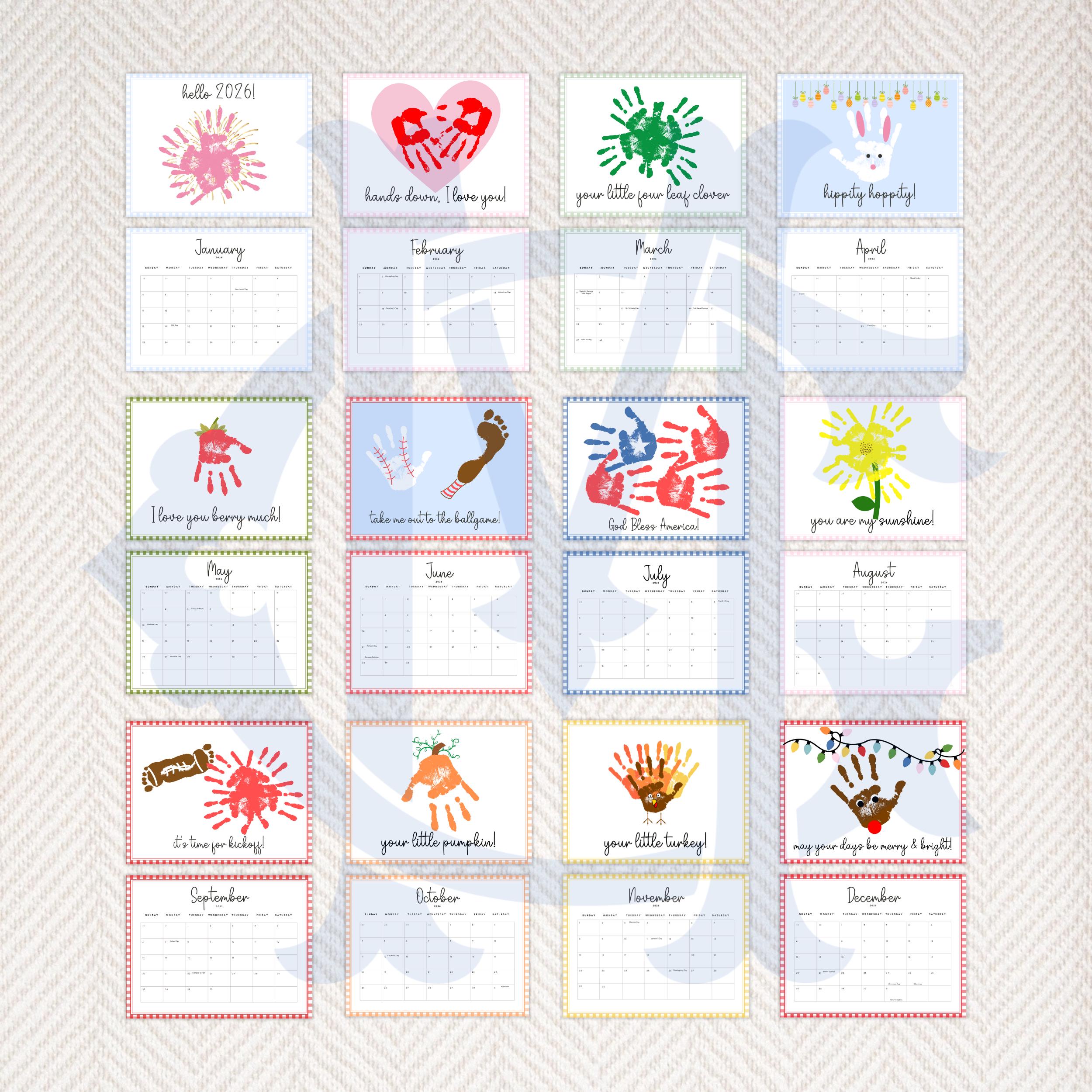 2026 Gingham Handprint Calendar, Digital Download, Handprint Calendar