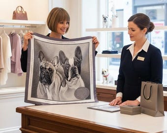 English Bulldog Silk Scarf, Grey White Black, Hand Rolled Hems, 90cm Square