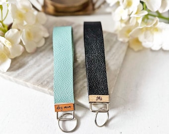 Premium lederen met hout beklede + gegraveerde sleutelhanger sleutelhanger polsbandje van Ariell Forrest