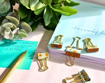 Pastel Sunflowers Wood Covered and Engraved Binder Clip by Ariell Forrest