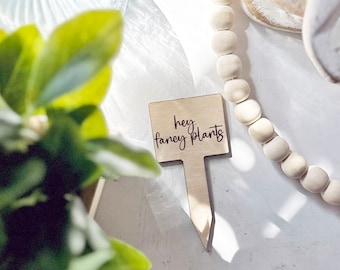 Hey, Fancy Plants Wood Plant Marker by Ariell Forrest